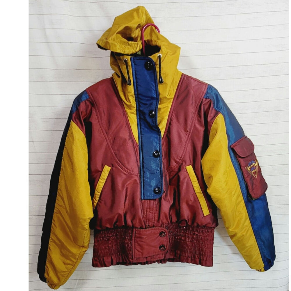 NILS Skiwear Vintage Colorblock Amber Batwing Hooded Jacket, sz 10